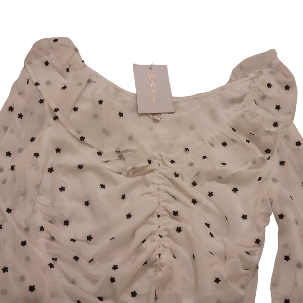 Nwt WAYF Liz Ruched Ruffle Neck Women's Blouse Size S NWT - Picture 3 of 12